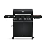 BURNHARD 4-Brenner Gasgrill Big FRED Deluxe Black Series 3 inkl. Backburner, 900°C Infrarot-Keramikbrenner, Seitenkochfeld, Gusseisen-Grillrost, Grillabdeckung, Grillwagen + klappbare Seitentische