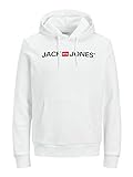 JACK & JONES Herren Corp Logo Sweat Hood Kapuzen Sweatshirt Basic Jumper Reg Fit, Farben:Weiß, Größe Pullover:S