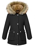 Vancavoo Winterjacke Mädchen Winter Jacke Teenager Wintermantel Länge Steppjacke Warmer Parka Kinder Mantel Kinderjacken mit Kapuze Outdoor,Schwarz,145-155CM