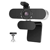 1080P Webcam, HD-Webcam mit Mikrofon Licht, USB PC Camera Sichtfeld mit 90° Plug-and-Play,Webcam mit Stativ für Zoom/Skype/Teams, Konferenzen und Videoanrufe