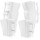 MALACASA Porzellan Kaffeetassen 6er Set, 470 ml Kaffeetassen mit Henkel, Große Keramik-Kaffeetasse, Modernes Tassen-Set für Kaffee, Latte, Cappuccino, Tee, Milch, Mokka, Weiß, Serie FLORA