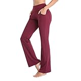 Damen-Yogahose, Trainingsanzug, Activewear-Hose, Sport, weite Hose, ausgestellt, Fitness-Taille, gerade für Yoga, Flare, hohes Yoga-Bein, Leggings, Hose mit Tasche, Yoga-Hose, Jeans, Yogahose, rot, S