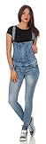 Fashion4Young 5067 Damen Jeans Latzhose Röhrenjeans Latzjeans Slimline Damenlatzhose (XL=42, blau)