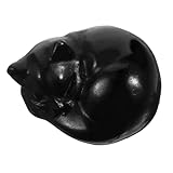 LOLIPPYY Schwarze Kristall Schlafende Katzenfigur Mini Deko Edelstein Handgefertigt Leicht Tragbar Geschenkidee für Zuhause und Garten