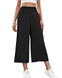 HMIYA Damen 3/4 Culotte Hose Leichte Weites Bein Sommerhose,Schwarze,XXL