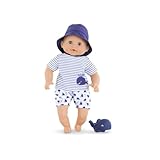 Corolle Ma Premier Poupon Badejunge Marin, Weichkörper-Badepuppe mit Badetier, Schlafaugen, Vanilleduft, abnehmbare Kleider, 30cm, ab 18 Monate