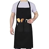 LEFUNDA® Kochschürze Wasserdicht Schürze mit 3 Taschen Verstellbare Grillschürze mit langen Bändern Küchenschürze für Männer Damen Küche BBQ Restaurant Café Backen