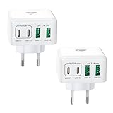 2-Pack USB C Ladegerät, 4 Ports Schnellladegerät PD 3.0 Power Adapter 40W Mehrfach Ladegerät mit USB-C USB-A USBC Netzteil für iPhone 15 14 Pro Max 13 12 11 Mini SE XS XR 8,iPad, Samsung, Handys