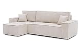 GREKPOL Ecksofa Paris Cord Stoff Poso Couch Sofa mit Schlaffunktion und Bettkasten Schlafsofa Polsterecke Couchgarnitur Ecke Bettcouch - Universal (Beige)