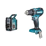 Makita DMR112 Akku-Baustellenradio 7,2 V - 18 V mit DAB+ und Bluetooth (ohne Akku, ohne Ladegerät), türkis & DDF485Z Akku Bohrschrauber 18 V (ohne Akku, ohne Ladegerät), Blau, Silber