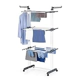 EASYmaxx Klappbarer Wäscheständer | Effizientes Trocknen mit 3 Ebenen, 2 Seitenflügeln & leichtem Aufbau | Platzsparend, vielseitig und mobil für drinnen und draußen, Grau/Weiß