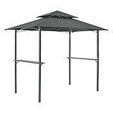 [en.casa] Grillpavillon Parga 250x241x151cm BBQ Grill Pavillon mit Bartresen Gartenpavillon mit Doppelschichtdach Stahl Polyester Dunkelgrau