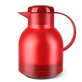 Emsa Isolierkanne Samba, 1 Liter, Made in Germany, 12h heiß, 24h kalt, leichte Bedienung, Thermoskanne, Isolierkanne für Kaffee oder Tee, Rot, 504232