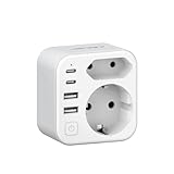 JSVER Reiseadapter UK Adapter 2 Fach England Deutschland Reisestecker Adapter mit 4 USB-Anschlüssen(2 USB C&2 USB A) Steckdosenadapter Typ G für England,Irland,Dubai,Malediven,HK,Singapur Stckdosen