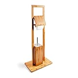 Relaxdays WC Garnitur aus Bambus, HBT: 82 x 36 x 21 cm, Standgarnitur mit Toilettenbürste und Klorollenhalter, Toilettenpapierhalter, natur, Braun