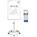 maxtek Flipchart Ständer, 90x60cm Flipcharts Whiteboard, Haken Verschieben Flipchart Papier, Magnetisch Beschreibbare Höhenverstellbar Flip Chart, 1 Radierer, 3 Markern und 6 Magneten