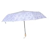 Holibanna Eleganter Faltbarer Regenschirm mit Holzgriff Blumenmuster Winddicht Kompakt für Reisen Umgekehrter Regenschirm mit Großem Vordach für Maximalen