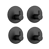 Feligio Handtuchhaken ohne Bohren, Haken Selbstklebende aus Edelstahl, Wandhaken Selbstklebend Handtuchhalter für Bad Toilette Küche(Schwarz, 4 Stück)