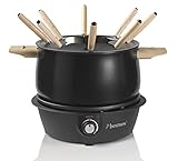 Bestron elektrisches Fondue Set für bis zu 8 Personen, mit 8x Fonduegabeln & stufenlosen Thermostat, inkl. Spritzschutz, Farbe: Schwarz/Holz