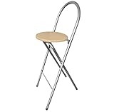 Barhocker Bill klappbar – 73,5 cm Sitzhöhe, Stahlgestell Silber, MDF Sitz mit Buchendekor, mit Rückenlehne & Fußstütze, platzsparend & stabil, ideal für Küche, Bar & Events