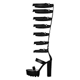 blingqueen Damen Römersandalen Plateau Schaftsandalen Blockabsatz Sandaletten Sommer Stiefel Schwarz 39 EU