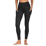 Fotociti Sport Leggings Damen mit Tasche High Waist Sportleggins Lang Blickdicht Sporthose Push Up Yogahose Bauchweg Laufhose Fitnesshose Hose(Schwarz-ohne Fleece, S-M)