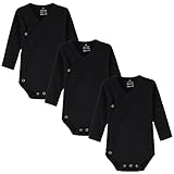 BINIDUCKLING 3er Pack Baby Jungen Mädchen Langarm Wickelbodys - 100% Baumwoll Baby Body mit Seitlichen Druckknöpfen für 6-9 Monate, Schwarz