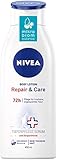 NIVEA Repair & Care Body Lotion (400 ml), Lotion für sehr trockene Haut & zur Linderung von Spannungsgefühlen, hält das Hautmikrobiom in Balance und pflegt so besonders sanft