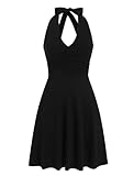 Odizli Sommerkleider Damen Leicht und Luftig Sommer Neckholder Sexy V-Ausschnitt Boho Hawaii Blumenkleid Knielang A Linien Viskose Kleid Festlich Hochzeitsgast Kurz Strandkleid Schwarz S
