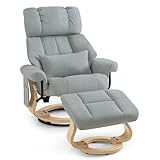 M MCombo Relaxsessel mit Hocker, Drehbare Fernsehsessel mit Liegefunktion, Moderner TV-Sessel Stuhl für Wohnzimmer, mit Kissen & Seitentasche, 9066 (Mikrofaser, Hellgrau)