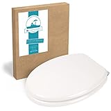 Calmwaters® Premium WC Sitz mit Absenkautomatik Modern Wellness, Toilettensitz Weiß, Holzkern Toilettendeckel, Fast-Fix, Metallscharnier, universale O-Form, WC Deckel oval, Komfort Klositz, Weiß