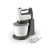 Moulinex HM4641 Prepmix Elektrischer Handmixer, leistungsstarker 500 W Motor, 5 Geschwindigkeiten und Turbo-Einstellung, Schneebesen und Haken aus Edelstahl, 2,5 l Behälter, weiß/schwarz