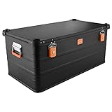 ALUBOX Alukiste abschließbar E141B - Premium Aluminium Lagerbox 141 Liter - Deckel mit Aluminium Druckguss Stapelecken und Gummidichtung - inklusive Schlösser - schwarz lackiert