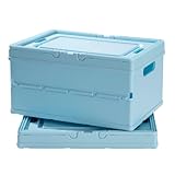 ZLLkeji Aufbewahrungsboxen mit Deckel Und Griff Kunststoffboxen Stapelbar Tragbare Klappbox Plastikbox für Kleidung, Spielzeug, Bücher, Snacks, Schuhe, Lebensmittel 2 Stück Blau