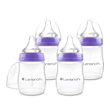 Lansinoh Babyflaschen Set mit NaturalWave Sauger Gr. S, 160 ml, 4er Pack - Babyflasche im neuen kompakten Design für verbesserte Stabilität - mit stapelbarem Deckel