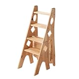 Holz-Trittleiterstuhl, Klappleiterstuhl für Bibliotheken, Küchenschränke, Kabinett-Tritthocker, Bürogebrauch, 4-Stufen-Hocker, Pflanzenständer/Lagerregal, Leiterstuhl