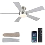 116cm Deckenventilator mit Beleuchtung und Fernbedienung/APP - Flush Mount Low Profile Ceiling Fan Light mit 3CCT dimmbar, moderne Ventilatorleuchte für Innenräume, überdachte Terrassen, Nickel