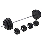 GORILLA SPORTS® Hantelset - 60kg, 100kg oder 130kg, Langhantelstange 170cm, 2 Kurzhanteln, 30mm Hantelscheiben aus Kunststoff, mit Sternverschlüssen - Langhantel, Hantel Set, Gewichte, Fitness