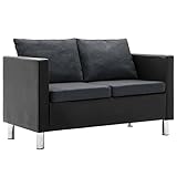 Camerina 2-Sitzer-Sofa Kunstleder Schwarz und Dunkelgrau Mikrofasergewebe Bodensofa Mit Schlaffunktion