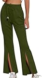 Alebaba Damen Wide Leg Hose Split Rock Lose Lose Lounge-Hose Kordelzug Hohe Taille Hose, Army Green-b, S