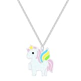 Löb 925 Silber Halskette Kinder Einhorn Glitzer Anhänger Rosa Regenbogen Damen Pferd Silberkette Kinderschmuck Kinderkette Einhornkette Mädchen Kette