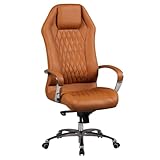 FineBuy Bürostuhl Monterey Echt-Leder Schreibtischstuhl XXL Polsterung Design Chefsessel hohe Rückenlehne mit Kopfstütze Drehstuhl Drehsessel höhenverstellbar Wippfunktion Hartbodenrollen