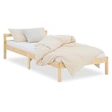 Homestyle4u Holzbett 90x200 mit Lattenrost Massiv Kiefer Bett Holz Natur Bettgestell Einzelbett Gästebett Massivholzbett Schlafzimmer | Artikel 888