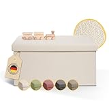 Laleni Sitzbank mit Stauraum groß - Truhenbank mit Stauraum 76x38 cm - Sitztruhe mit Stauraum - Bequemer Hocker mit Stauraum - Aufbewahrungsboxen - Sitzbank klein - Bequeme Sitzbox in Beige