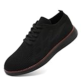 UROMGV Herren Laufschuhe Sportschuhe Turnschuhe Schnürschuh Walkingschuhe Slip On Lässig Flache Schuhe rutschfest AußenschuheInnenbereich Leichte Atmungsaktive Mesh Schuhe Schwarz EU 43