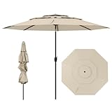 COSTWAY Sonnenschirm windfest stabil, 300 cm Gartenschirm mit Kurbel, beidseitig um 30° knickbar, UV-Schutz, Terrassenschirm belüftet, Marktschirm für Terrasse, Garten, Balkon (Beige)