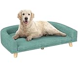 PawHut Hundesofa, Hundebett, Hundesessel mit Erhöhtem Design, Hundecouch mit Holzbeine, Haustiersofa mit Kissen, Katzensofa für große Hunde, 98 x 67 x 25 cm, Grün