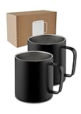 Lambda Coffee® Edelstahl Tasse 2x360ml Thermobecher mit Henkel | Kaffeetasse doppelwandig isoliert | Tassen Set für Camping & Outdoor| Thermo Kaffee Becher schwarz