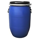 plasteo® 60 Liter Weithalsfass mit Spannverschluss | IKG Gütezeichen | Universalfass | Futterfass | Tierfutter Camping Lagerfass | Stapelbar | Blau