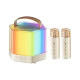 Karaoke-Maschine mit 2 Mikrofonen, kabelloses Karaoke-Maschine, Lautsprecher mit RGB-Beleuchtung, mit 2 kabellosen Mikrofonen, tragbar im Freien für Freunde, Camping, Partys